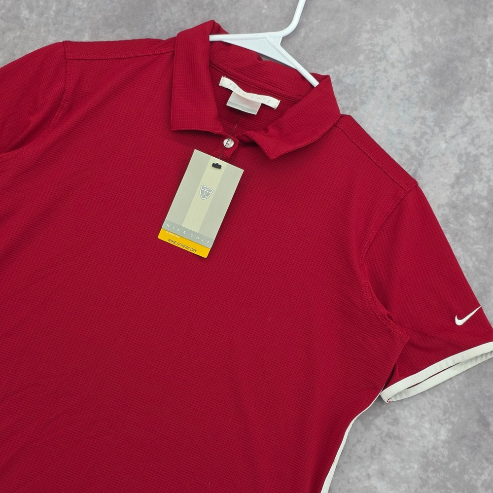 Vintage‎ Nike Golf Polo Shirt Sphere Dry Womens Medium Red White Trim DeadStock